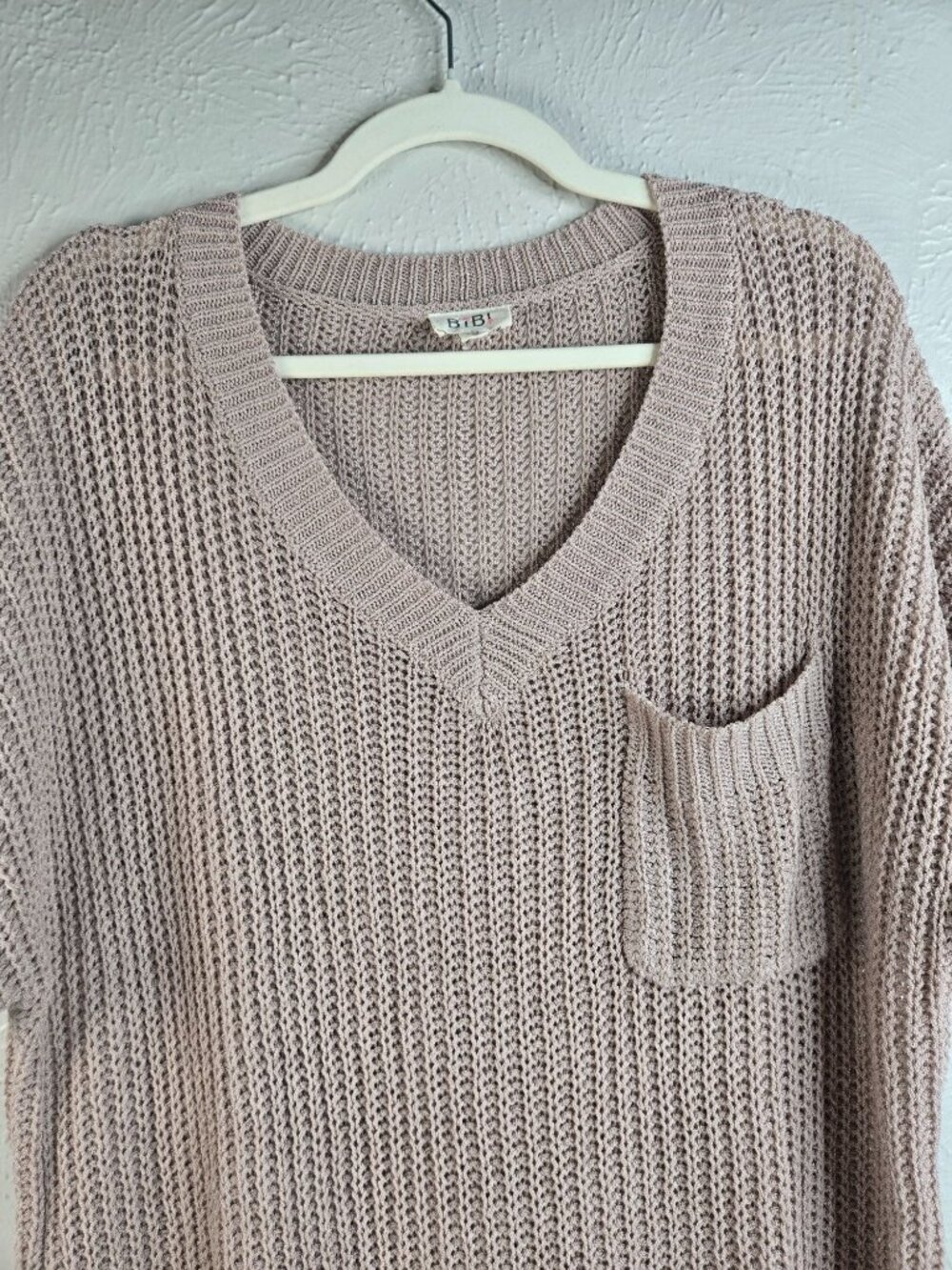 Open Knit Oversized Top Med Taupe Short Sleeve Realaxed Slouchy Cover Up Shirt - Picture 4 of 11